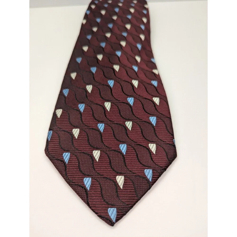 Jacobs & Roberts Wavy Maroon/Blue Silk‎ Pointed Classic Necktie Tie